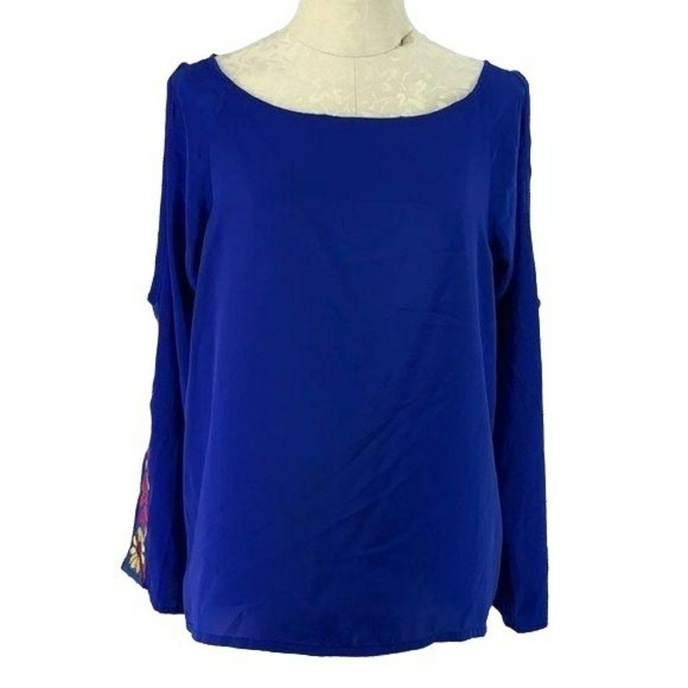 Judith March Woman's Royal‎ Blue Cold Shoulder Boho Scoop Neck Blouse Size Large